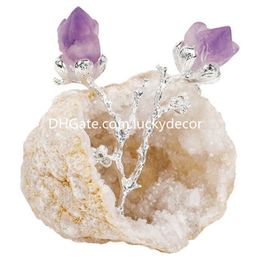 Agate Crystal Hollow Natural Half Freeform Druzy Geode Cave Gift Home Art Decor w/ Silver Plated Flowers Branch Raw Rough Amethyst Points Pyrite Stones Collectibles