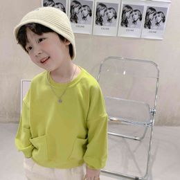 Korean style spring autumn candy Colour long sleeve sweatshirts for boys girls cotton soft casual Tops 210508