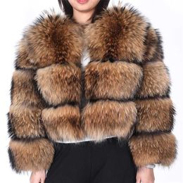 Maomaokong winter women's real fur coat Natural Raccoon fur jacket high quality fur round neck warm woman jacket 211007