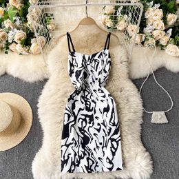 SINGREINY Women Zebra Pattern Sling Dress Korean Sexy Backless Slim Pencil Dress Sleeveless Print Casual Vacation Short Dress 210419