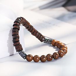 Natural Wood Beads Bracelets Homme Men Ethinc Jewellery Hematite Bracelet Women Yoga Bracelet