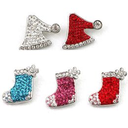 Factory whole high quality Christmas Diy Snap Buttons Full Rhinestone Xmas Stocking Hat Metal Button Charms Jewellery Gift