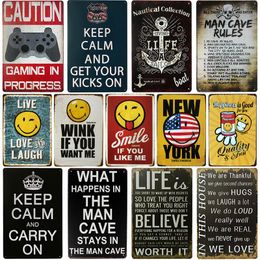 Man Cave Metal Sign Bar Wall Decoration Tin Sign Vintage Keep Clam Caution Beware of Warning Metal Signs Home Decor Painting Plaques Art Poster