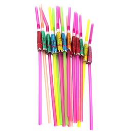 Disposable Dinnerware 50pcs Cocktail Colourful Straw Fluorescent Club Supplies Drinking 3D Tropical Party Decoration Wedding Bar DIY