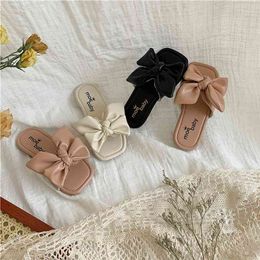 Girl Princess Slippers Summer Little Fashion Bow Tie Solid Color Shoes Children Soft Bottom Anti-Slip Drag 210712