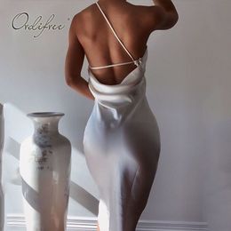 Summer Women Sexy Slip Club Wear Satin White Backless Party Dress 210415