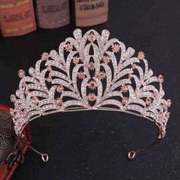 KMVEXO Leaves Crystal Bride Tiara Crowns Fashion Queen Princess Party Bridal Crown Headpieces Wedding Hair Jewellery Accessories