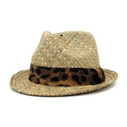 sun hats short brim band leopard casual straw men caps jazz panamas women summer hats outdoor western cowboy summer hats