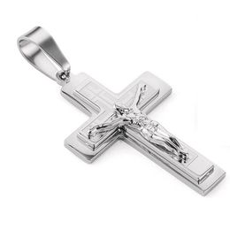 Religious Stainless Steel Cross Pendant For Men Gold Silver Colour Jesus Prayer Jewellery Necklaces