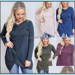 Womens T-Shirt Tops & Tees Clothing Apparel Plus Size Women Fashion Irregar Flakes Tunics T-Shirts With Button Wraps Long Sleeve Female Cros