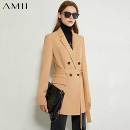 Amii Minimalism British Style Causal Blazer Women Lapel Solid Double breasted Belt Women's Jacket OLstyle Suit Coat 12030330 X0721
