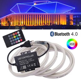 tape music Australia - Strips RGB Neon Strip Waterproof Ribbon Tape Flexible LED Sign Night Light Bluetooth Music Control EU 220V White