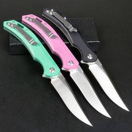 In Stock!! Flipper Folding Knife 8Cr14Mov Satin Drop Point Blade G10 + Stainless Steel Sheet Handle Ball Bearing Fast Open Knives 3 Handles Colours