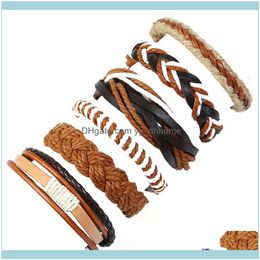 Link, Bracelets Jewelrylink, Chain 6Pcs Vintage Men Braided Rope Faux Leather Wrist Bracelet Set Jewelry Gifts Drop Delivery 2021 8Nvga