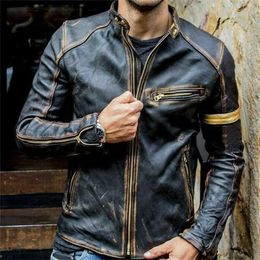 5XL Men PU Jackets Vintage Faux Leather Coat biker Male Outwears Outdoor Sport Men Clothing Zipper Cool Jacket Windbreaker LA419 211111