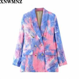 Women Tie Dye Suit Jacket Formal Blazer Double Breasted Pocket Work Office Business Outwear 210520