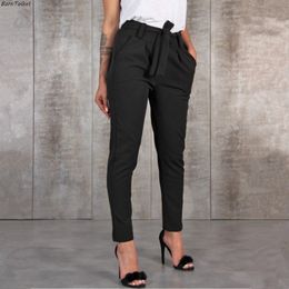 Casual Slim Chiffon Thin Pants For Women High Waist Black Khaki Green Pants 210522