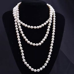 2021 fashion personality retro glass imitation pearl necklace women simple knotting multi-layer long style a variety of Colours to choose from