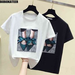 BOBOKATEER White T-shirt Women Clothing Vintage Summer Tops Female Tshirt Short Sleeve Fashion Black Tee shirt Korean Style 210623