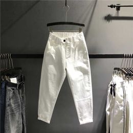 High waisted pants korean vintage women streetwear plus size white harem capri Summer Q0801