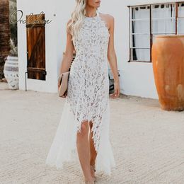 Oedifree Summer Elegant Long Women Lace Party Backless Hollow Out Crochet Sexy Sleeveless Vacation Beach Maxi Dress 210415