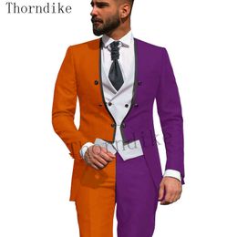 Thorndike New Arrival Groomsmen Groom Tuxedos Orange And Purple Men Suits Wedding Best Man Blazer (Jacket+Pants+Vest) T1296 X0909