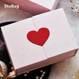 StoBag Pink/Gold Valentines Day Gift Box And Bag Wedding Birthday Specially Creative Makeup Packing 210602