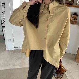 Minimalist Irregular Blouse Women's Spring Lapel Large Size Single Breasted Long Sleeve Split Shirt 5C392 210427