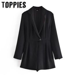 Toppies Women Black Romper Suit Design Long Sleeve Jumsuit OL Fashion Shorts Jumpsuits 210412