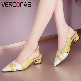 Dress Shoes VERCONAS Working Casual Women Sandals Thick Heels Genuine Leather Pumps Spring Summer Fashion Concise Woman High Quality