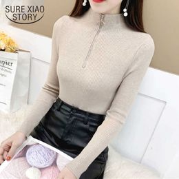 Turtleneck Sweater Women Zipper Knitwear Winter Clothes Women Fashion Knitted Sweater Bottoming Pullover Korean Clothes 11034 210527