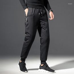 Men's Pants Outside A Man Wear Black White Duck Down Small Foot Type Waist Thickening In The Pure Colour Leisure Warm Pants1