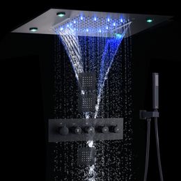 Matte Black Shower Head Set 50x36 Cm LED Bathroom Thermostatic High Flow Waterfall Rainfall Shower System