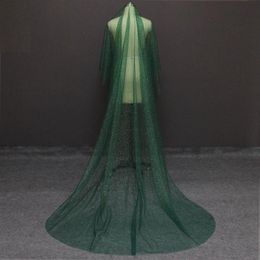 Bridal Veils Shining Long Green Wedding Veil With Gold Dust Glitters One Layer 3 Metres Cathedral WITHOUT Comb Voile Mariage