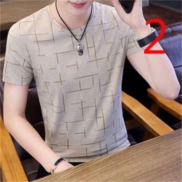 Short-sleeved men's tide print t-shirt with collar top Slim cotton striped polo shirt brand dx 210420