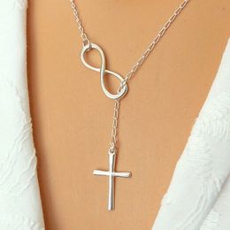 Simple Fashion Korean Stainless Steel Infinity Charm Cross Pendant Women Jewelry Necklace Gift Girl Jewelry