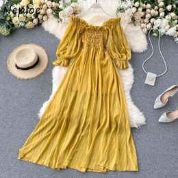 Neploe Sweet Beach Style Women Dresses Chic Ruffles Patchwork Puff Sleeve Dress Slim Waist Chiffon Pleated Vestidos 210510