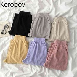 Korobov New Chic Preppy Style High Waist Elastics Harem Pants Harajuku Ulzzang Streetwear Women Trousers Joggers 210430