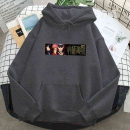 Jujutsu Kaisen Hoodies Man Casual Loose Fleece Pullover Hoody Japanese Anime Manga Character Sweatshirts Men's Pocket Streetwear H1227