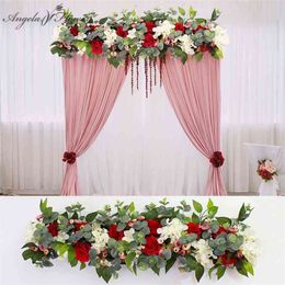 1M greenery plants party wedding arch door Window station decor road lead artificial flower row runner DIY rose peony hydrangea 210706