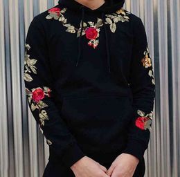 Men Adult Floral Hoodie Outwear Male Pullover Casual Hooded Sweatshirt Long Sleeve Autumn Clothes Black White Plus Size