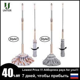 UNTIOR Microfiber Self-twisted Spin Mop Magic Hand-Free Washing Floor Cleaning Dust s With Removable Replace head 210805