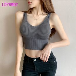 LDYRWQY summer slim sling wild sexy belt chest pad beautiful back knitted vest Polyester Office Lady 210416