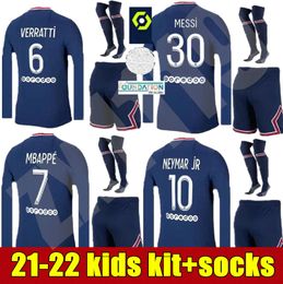 -Paris 21 22 Langarm Kinder Kits Fussball Trikots MAILOTS Fußball 2021 2022 Messi Sergio Ramos Mbappe Icardi Neymar-Hemd JR Herren Kit Sets MAILTOT DE FOOT