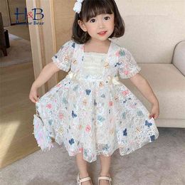Girls Dress Summer Short Sleeve Butterfly Cartoon Printed Kids Princess Toddler Clothes 210611