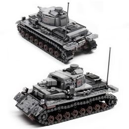 City German IV Tank Model Armored Tank Vehicle Gun Building Blocks Military WW2 Army Soldier Bicks Toys Gifts For Kids Boys Q0624