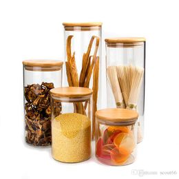 Transparent Glass Food Storage Cereal Spaghetti Canisters Corks Cover Jars Bottles for Sand Liquid With Bamboo Lid