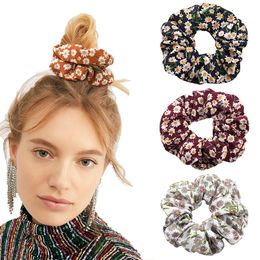 Floral Print Chiffon Hair Scrunchies Rural Vintage Cloth Elastic Hair Bands Ropes Rings Ponytail Holder Woman Girls Accessories