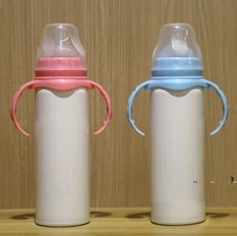 new8oz Sippy Baby Tumbler Stainnless Steel Milk Bottle with Handle Portable Kids Mugs Double Wall Feeding For Child sea shipping EWA5198