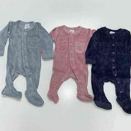 2020 Newborn Baby Romper Warm Velvet Wrap Feet Romper Long Sleeve Jumpsuit Winter Soft Outfits Baby Girl Boy Clothes 0-18M G1221